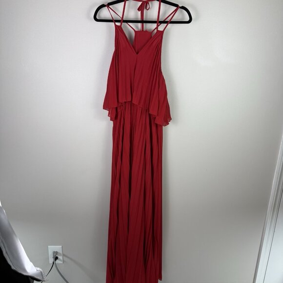 Petal & Pup Gia Red Pleated Halter Maxi Dress L Nordstrom Formal Wedding Beach - Picture 4 of 11